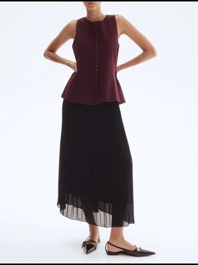 Women's H&M Black Pleated Chiffon Maxi Skirt XXL NWT Capsule Feminine Romantic